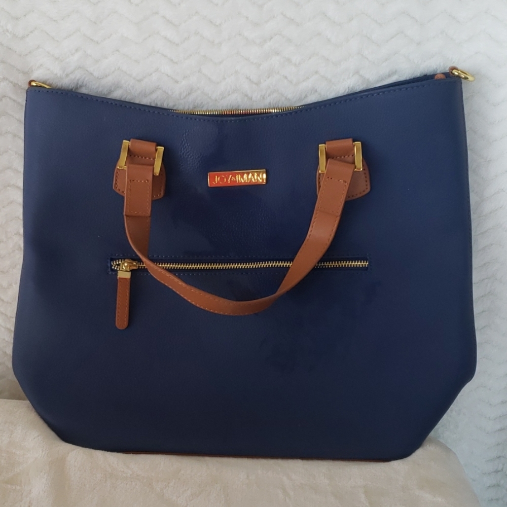NWOT Joy & Iman blue and tan leather purse